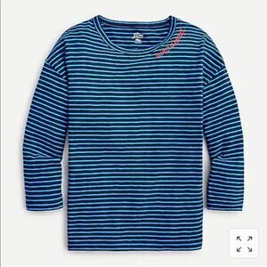 J. Crew striped 3/4 blue shirt Avec amour S NWT